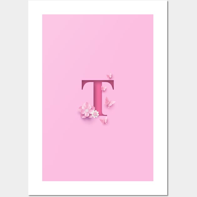 T Letter Personalized, Pink Minimal Cute Design, Birthday Gift, Christmas Gift Wall Art by PRINTPOSE